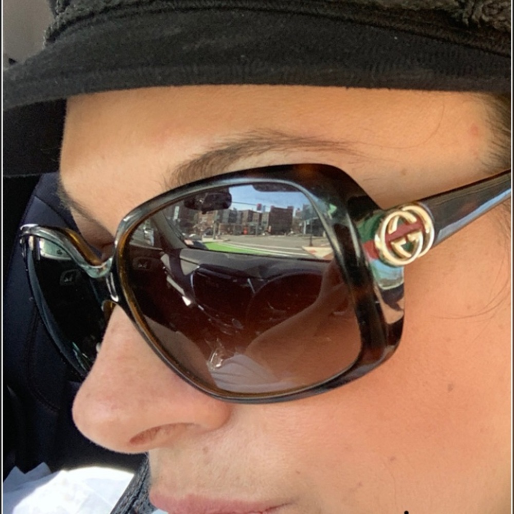 GUCCI sunglasses tortoise green red stripe gold GG